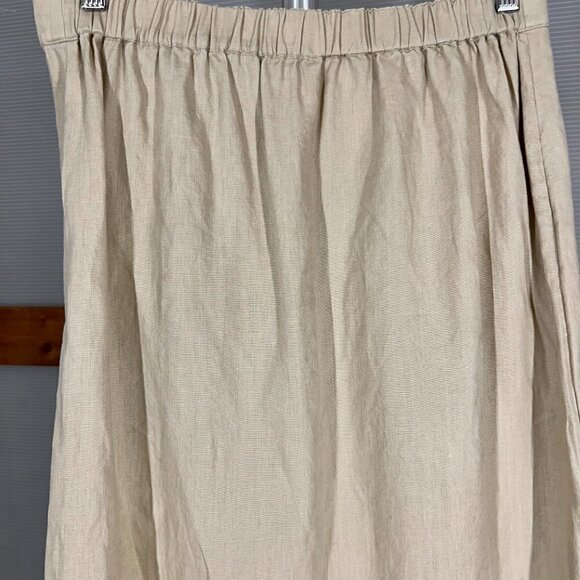 Eileen Fischer Tan 100% Linen A-Line Faux Wrap Midi Skirt Sz S - Picture 7 of 12
